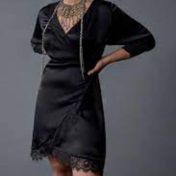 By Anthropologie Lace-Trimmed Wrap Dress, NWT, Size XXS - Picture 7 of 12